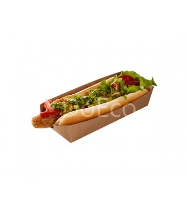 Tavă Biodegradabilă-Reciclabilă Hot Dog și Cartofi Prăjiți, ECO HD Pure Kraft, 165x70x40 mm, set 100 bucăți