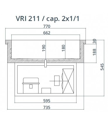 Vitrină frigorifică încorporabilă (drop-in) tip bazin 2xGN1/1 G-VRI211 150(h)mm