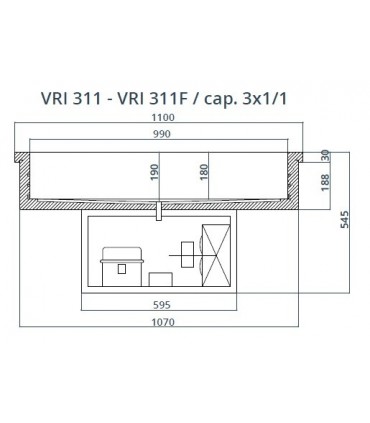 Vitrină frigorifică încorporabilă (drop-in) tip bazin 3xGN1/1 G-VRI311 150(h)mm