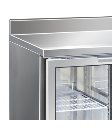 Masă frigorifică GN4200TNG 4 uși cu vitrină, rebord adâncime 700 mm