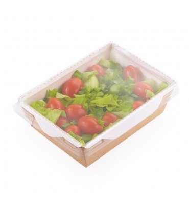 Cutie Salată 800 ml Biodegradabilă-Reciclabilă cu Capac Plastic Transparent, ECO OpSalad 800, 207x127x55 mm, set 100 bucăți