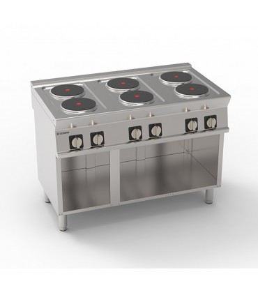 Mașină de gătit electrică PCR12FE7, 6 plite rotunde, 15.6 kW, dulap deschis, linia 700 Tecnoinox