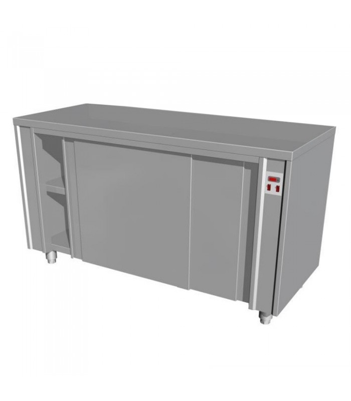 Masă din inox tip dulap cu încălzire ventilată și uși glisante - 1900x700x850(h)mm