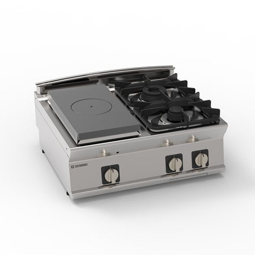 Mașină de gătit pe gaz cu 2 arzătoare și plită, 15 kW, de banc, linia 700, Tecnoinox PCPG8G7